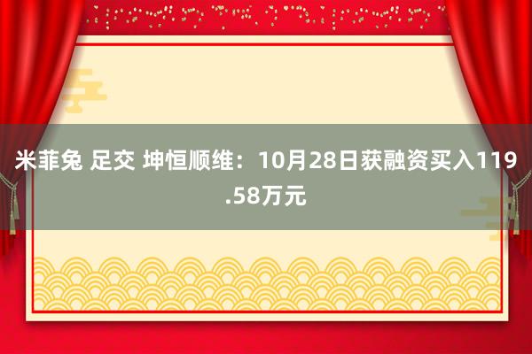 米菲兔 足交 坤恒顺维：10月28日获融资买入119.58万元