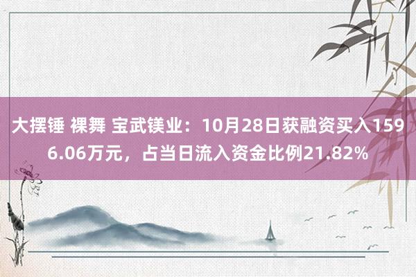 大摆锤 裸舞 宝武镁业：10月28日获融资买入1596.06万元，占当日流入资金比例21.82%