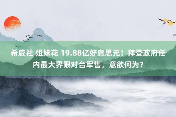 希威社 姐妹花 19.88亿好意思元！拜登政府任内最大界限对台军售，意欲何为？