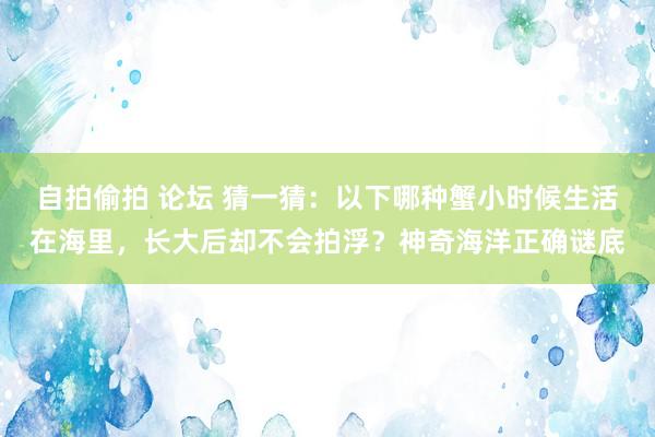 自拍偷拍 论坛 猜一猜：以下哪种蟹小时候生活在海里，长大后却不会拍浮？神奇海洋正确谜底