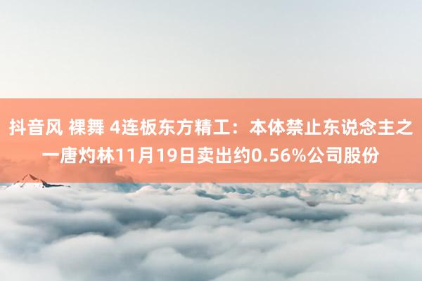 抖音风 裸舞 4连板东方精工：本体禁止东说念主之一唐灼林11月19日卖出约0.56%公司股份