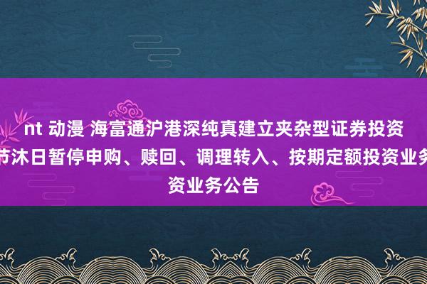 nt 动漫 海富通沪港深纯真建立夹杂型证券投资基金节沐日暂停申购、赎回、调理转入、按期定额投资业务公告